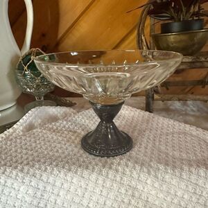EUC Vintage Duchin Creation Sterling Silver Footed Glass Serving Candy Dish